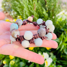 Load image into Gallery viewer, Women’s Natural Amazonite on genuine brown leather bracelet
