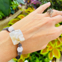 Load image into Gallery viewer, Women’s Natural Flower Agate and Rose Quartz on genuine leather bracelet
