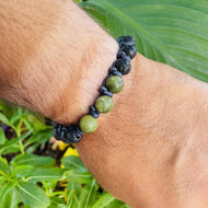 Men's bracelet with Lava and Jade. Spiritual Protection and Serenity