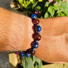 Load image into Gallery viewer, Men&#39;s bracelet with Natural Red Tiger’s Eye and Lapis Lazuli for Spiritual Healing
