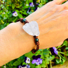 Load image into Gallery viewer, Women’s Clear Quartz &amp; Natural Black Pearls on Genuine Brown Leather Bracelet
