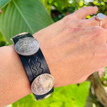 Load image into Gallery viewer, Women&#39;s antique Silver Indian/Buffalo Nickel coins on genuine natural leather bracelet
