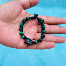 Load image into Gallery viewer, Men&#39;s natural tourmaline and green Tiger&#39;s eye on genuine leather Mala style bracelet
