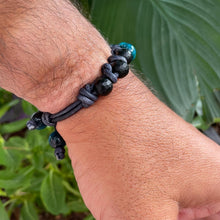 Load image into Gallery viewer, Men&#39;s natural Blue Tiger&#39;s Eye and Black Onyx on genuine leather Mala style bracelet
