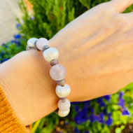 Women’s Natural Rose Quartz and Freshwater Pearls on genuine leather bracelet