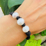 Women’s Natural Fresh water pearls on black genuine leather bracelet