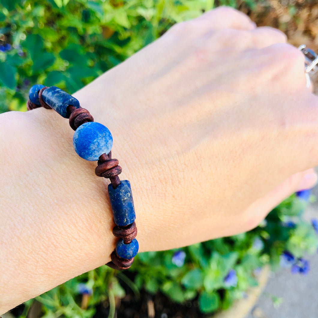 Women’s Lapis Lazuli on genuine brown leather bracelet