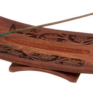 Double Carved Wood Incense Holder