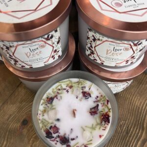Love Rose Candle with Rose Quartz Crystals